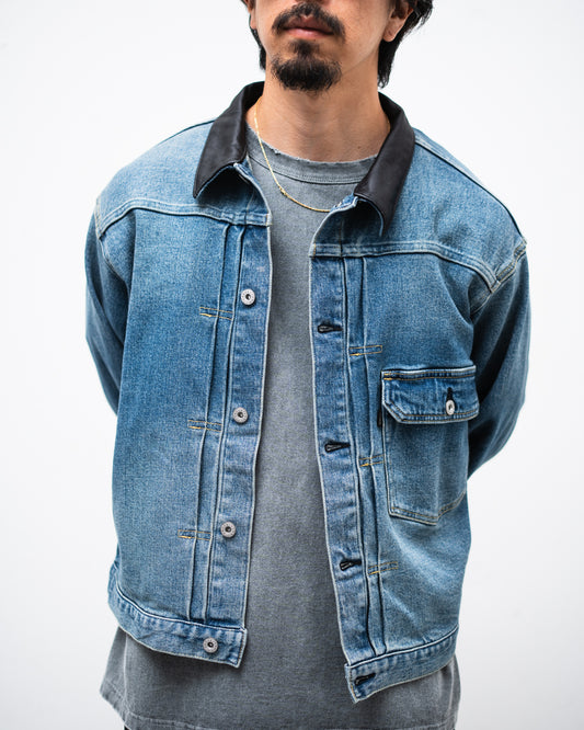 [8.8 sat 12:00 Release] SEDAN ALL-PURPOSE Leather Collar Denim Jacket