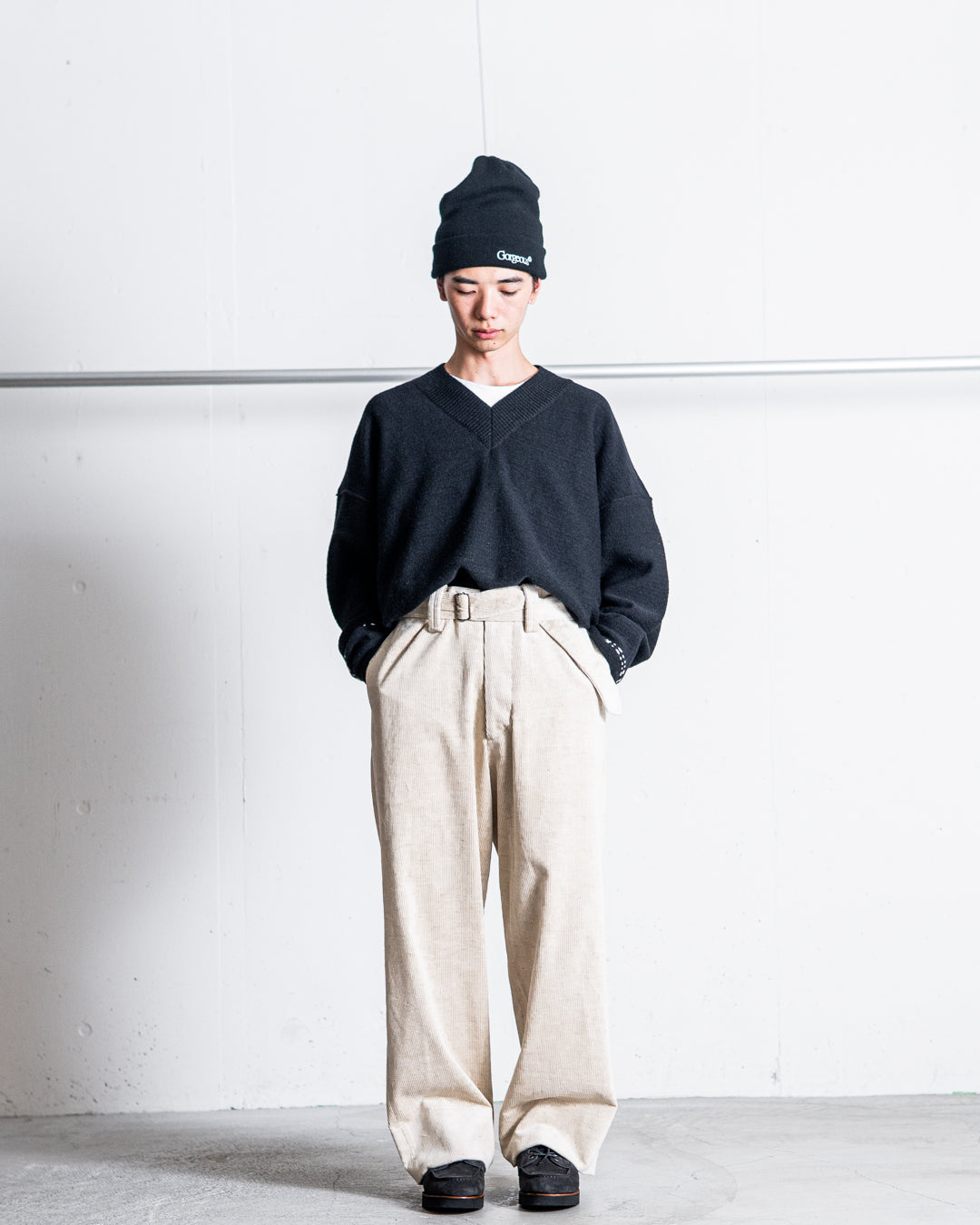 INTERIM BELTED MIL BAGGY TROUSER - 9W LINEN COTTON CORDUROY