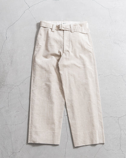 INTERIM BELTED MIL BAGGY TROUSER - 9W LINEN COTTON CORDUROY