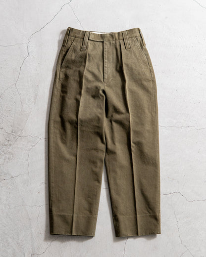 INTERIM HEAVY PIMA TWILL 1-TUCK FRENCH ARMY WIDE TAPERED TROUSER