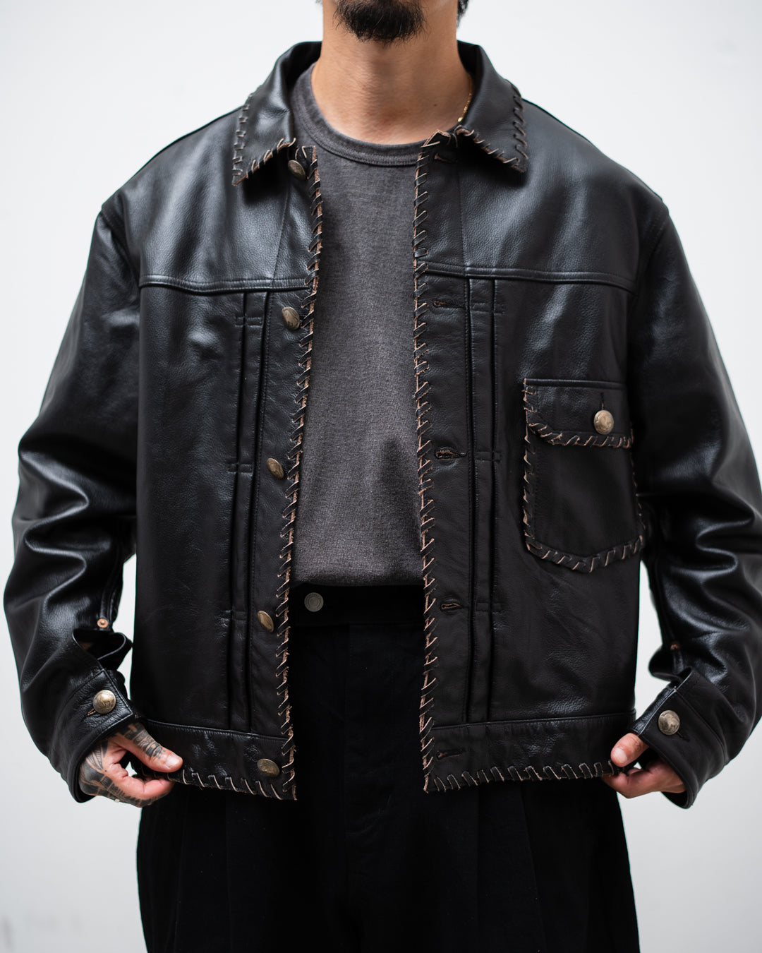 [9.12 sat 11:00 Release] BOWWOW LACE-UP LEATHER TRUCKER JACKET