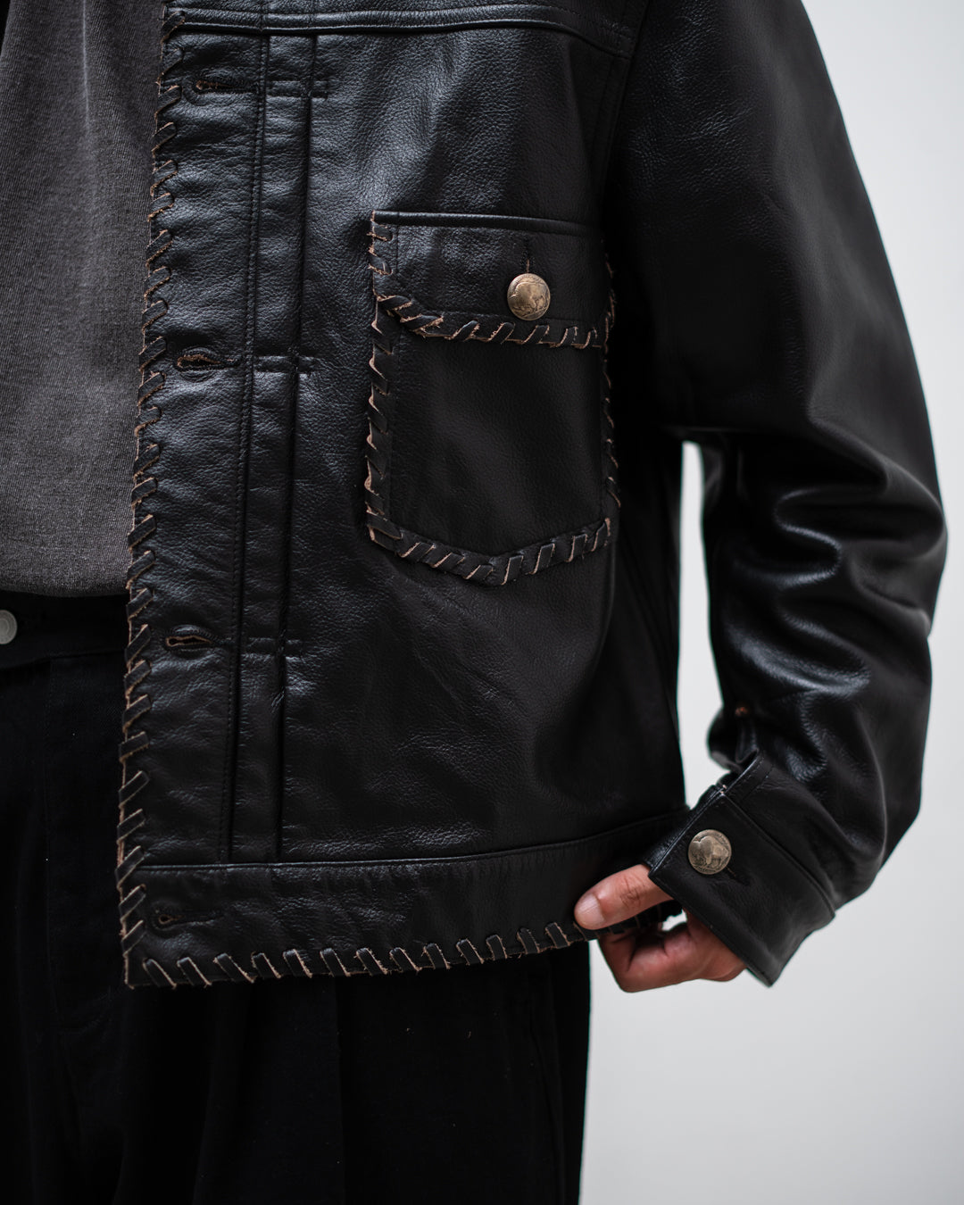 [9.12 sat 11:00 Release] BOWWOW LACE-UP LEATHER TRUCKER JACKET